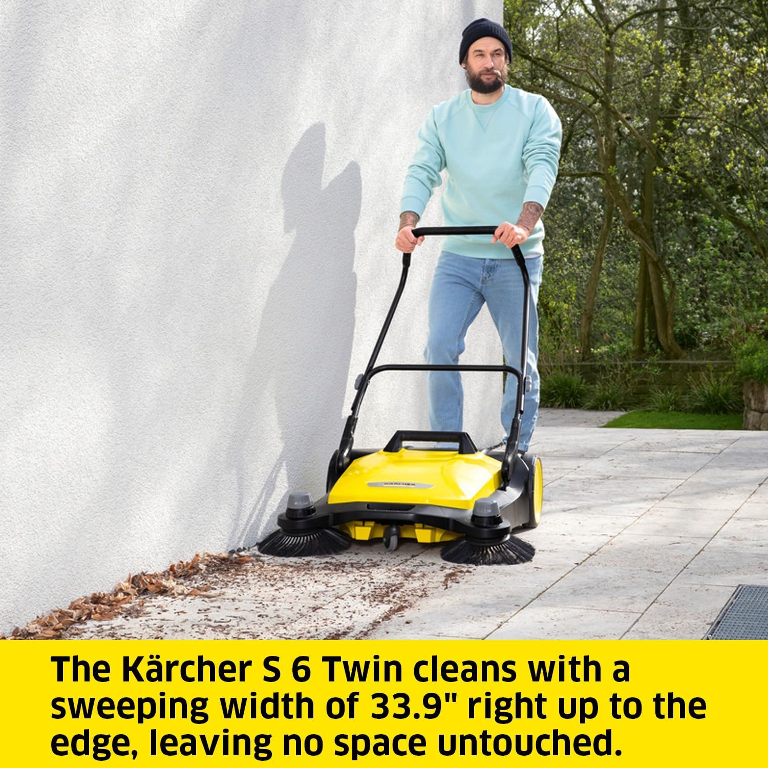 S 6 Twin Walk-Behind Outdoor Hand Push Floor Sweeper - 10 Gallon Capacity - 33.9" Sweeping Width - Sweeps up to 32,300 Square Feet/Hour