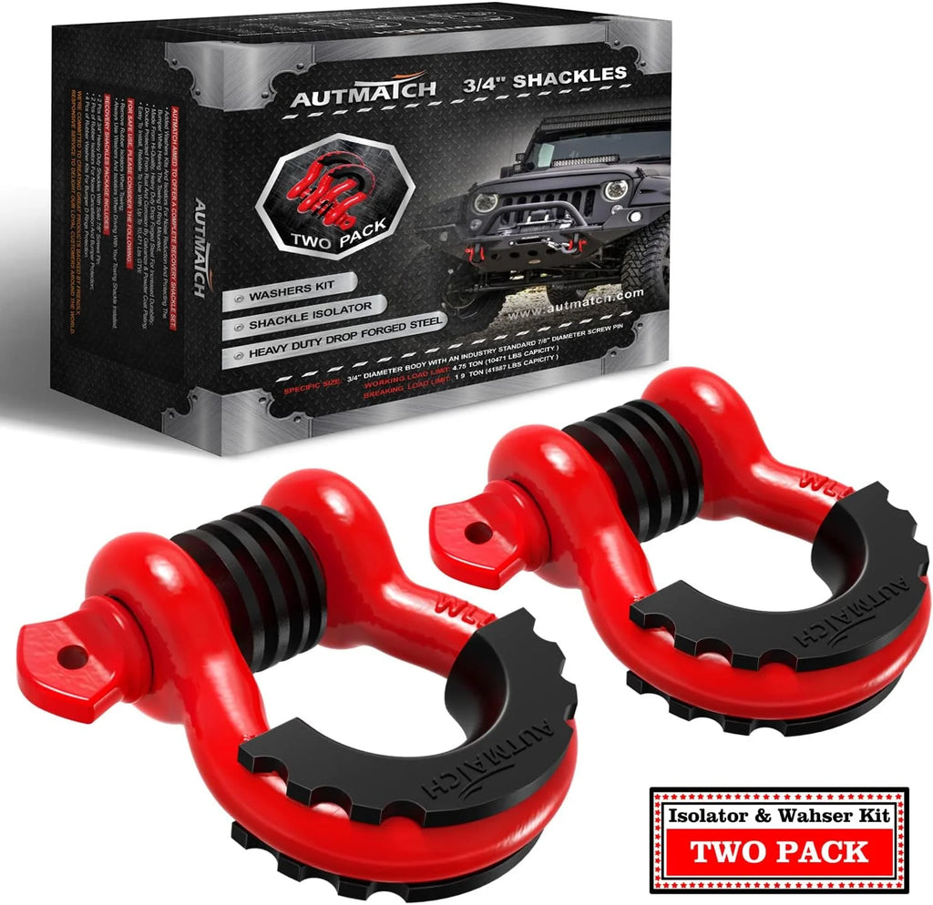 AUTMATCH D Ring Shackle 3/4" Shackles (2 Pack) 41,887Ibs Break Strength with 7/8" Screw Pin