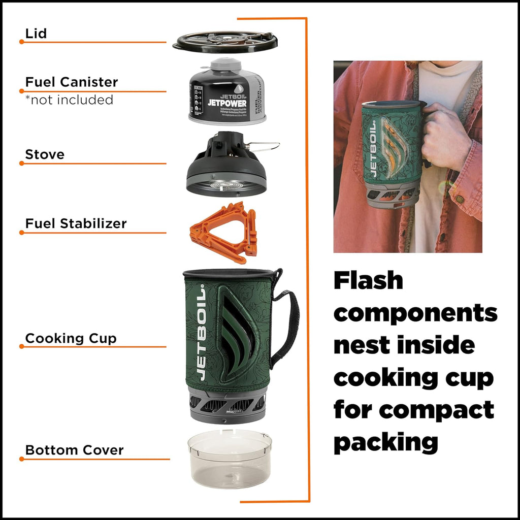 Flash Camping and Backpacking Stove System, Portable Propane/Isobutane Burner with Cooking Cup for Outdoor Trips and Hiking