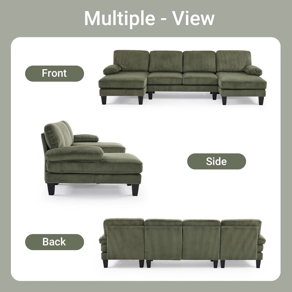 VINGLI 110" Sectional Couches for Living Room,U Shaped Couch with Double Chaise, 4-Seat Sofa Set with Chenille Fabric for Home Furniture,Beige