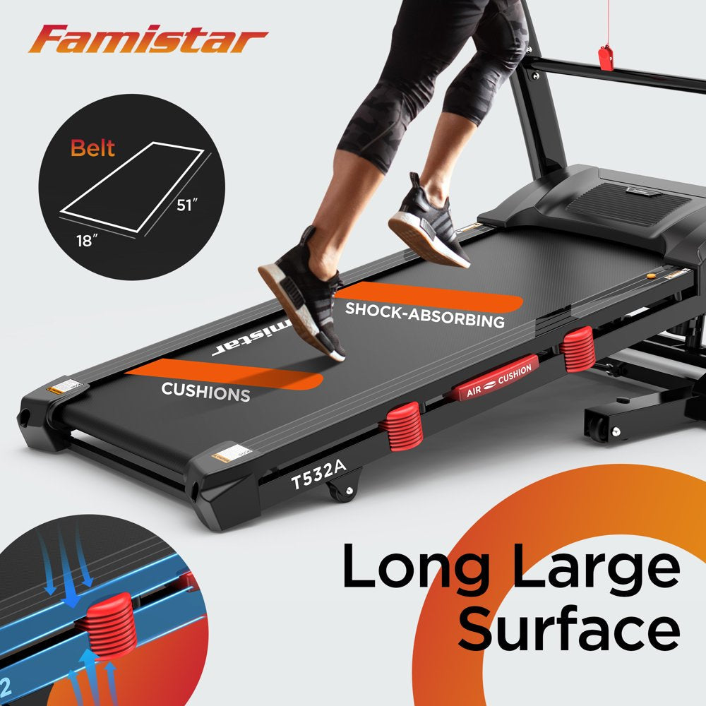 Famistar 4.5HP Folding Treadmill with 15 Auto Incline Levels, 10MPH Speed, 300LB Capacity, Bluetooth, LCD Display