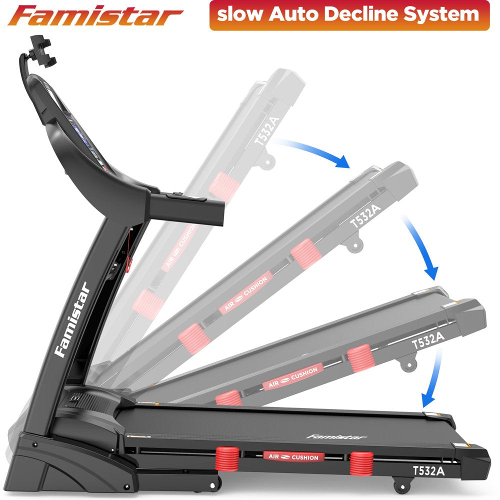 Famistar 4.5HP Folding Treadmill with 15 Auto Incline Levels, 10MPH Speed, 300LB Capacity, Bluetooth, LCD Display