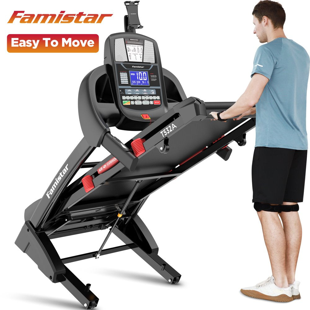 Famistar 4.5HP Folding Treadmill with 15 Auto Incline Levels, 10MPH Speed, 300LB Capacity, Bluetooth, LCD Display