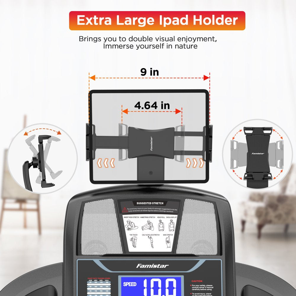 Famistar 4.5HP Folding Treadmill with 15 Auto Incline Levels, 10MPH Speed, 300LB Capacity, Bluetooth, LCD Display