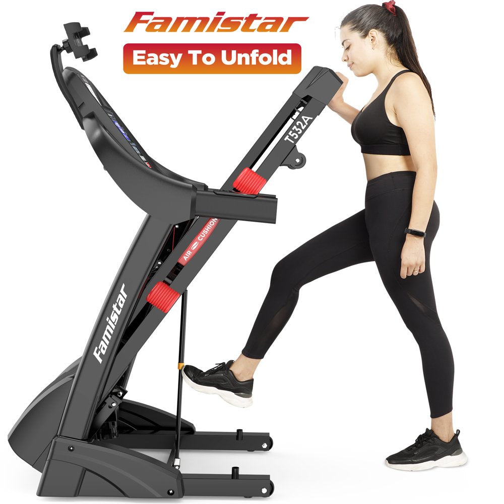 Famistar 4.5HP Folding Treadmill with 15 Auto Incline Levels, 10MPH Speed, 300LB Capacity, Bluetooth, LCD Display