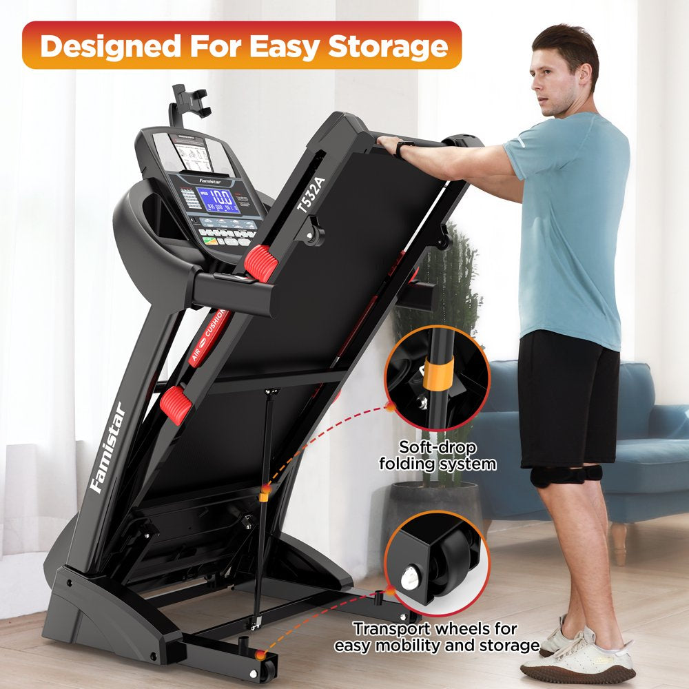 Famistar 4.5HP Folding Treadmill with 15 Auto Incline Levels, 10MPH Speed, 300LB Capacity, Bluetooth, LCD Display