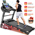 Famistar 4.5HP Folding Treadmill with 15 Auto Incline Levels, 10MPH Speed, 300LB Capacity, Bluetooth, LCD Display