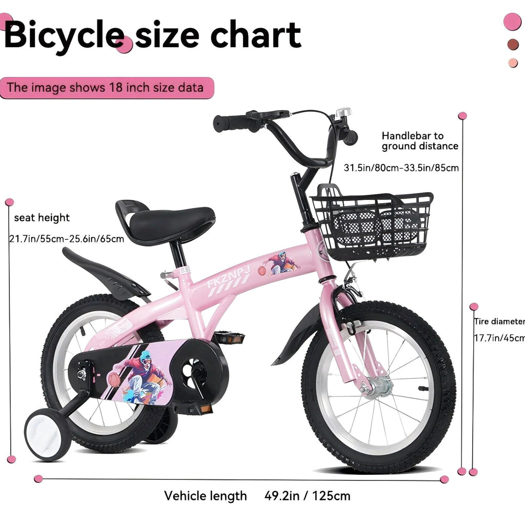 Baprem 18" Girls Bike for 5-9 Years Old Kids, Cute Kids Bike with Training Wheels, Steel Frame Sporty Children Bicycle, Pink