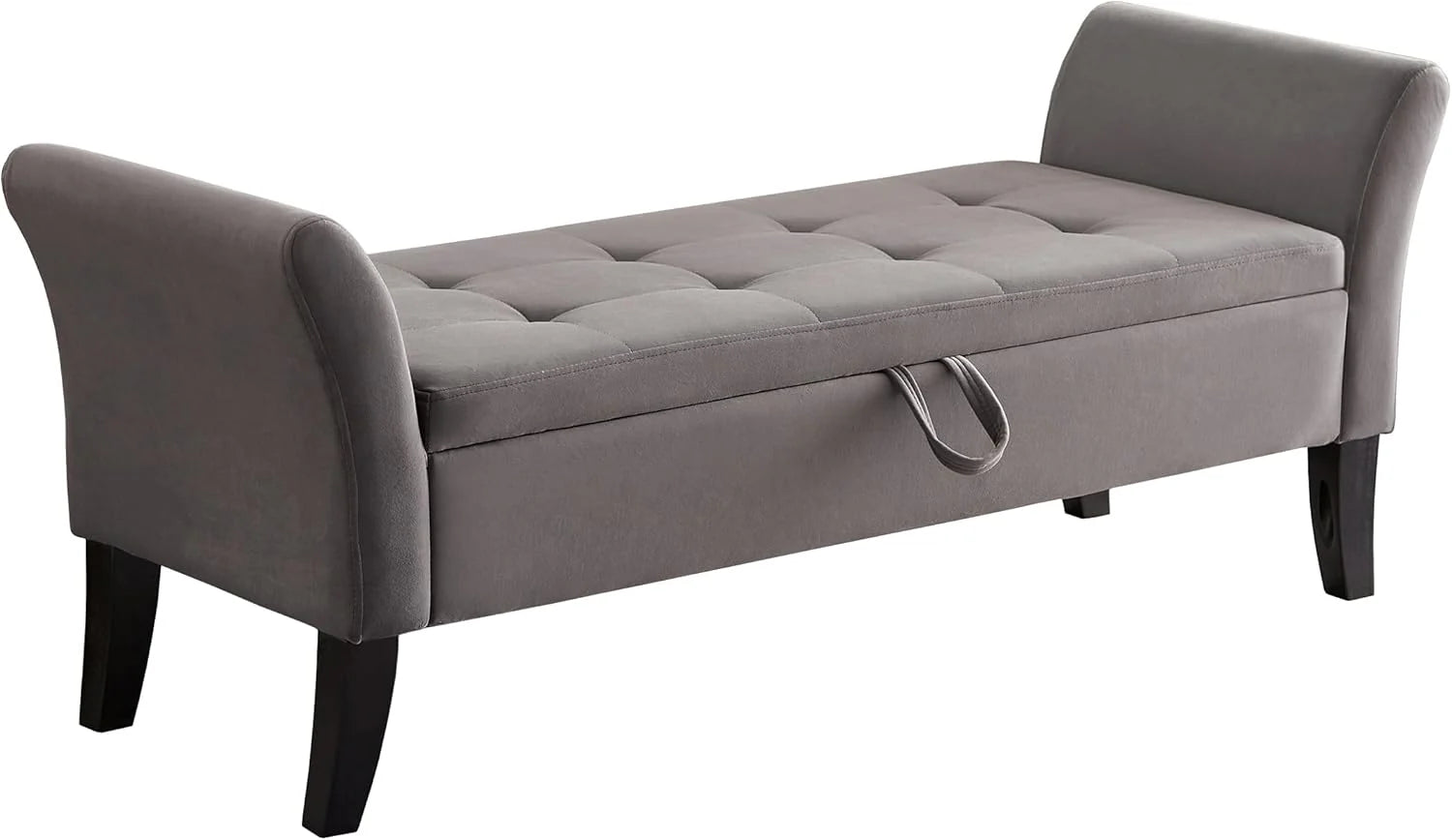 Furniliving Modern Storage Ottoman Bench, Sherpa Ottoman End of Bed Bench with Solid Wood Legs Upholstered Ottoman Benches with Storage Indoor Bench for Living Room with Rolled Arm, Entryway, White