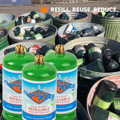 Flame King 1LB Refillable Propane Cylinder Tank, DOT Certified, High-Grade Steel, Green, 16.4 oz