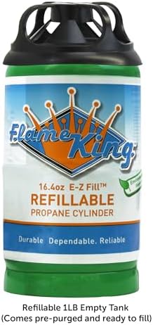 Flame King 1LB Refillable Propane Cylinder Tank, DOT Certified, High-Grade Steel, Green, 16.4 oz