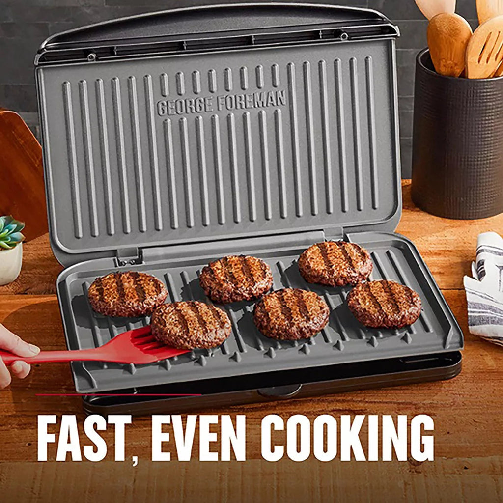 George Foreman 9-Serving Electric Panini Press, Gunmetal Grey, Nonstick Coating, Adjustable Angle, Space-Saving Design