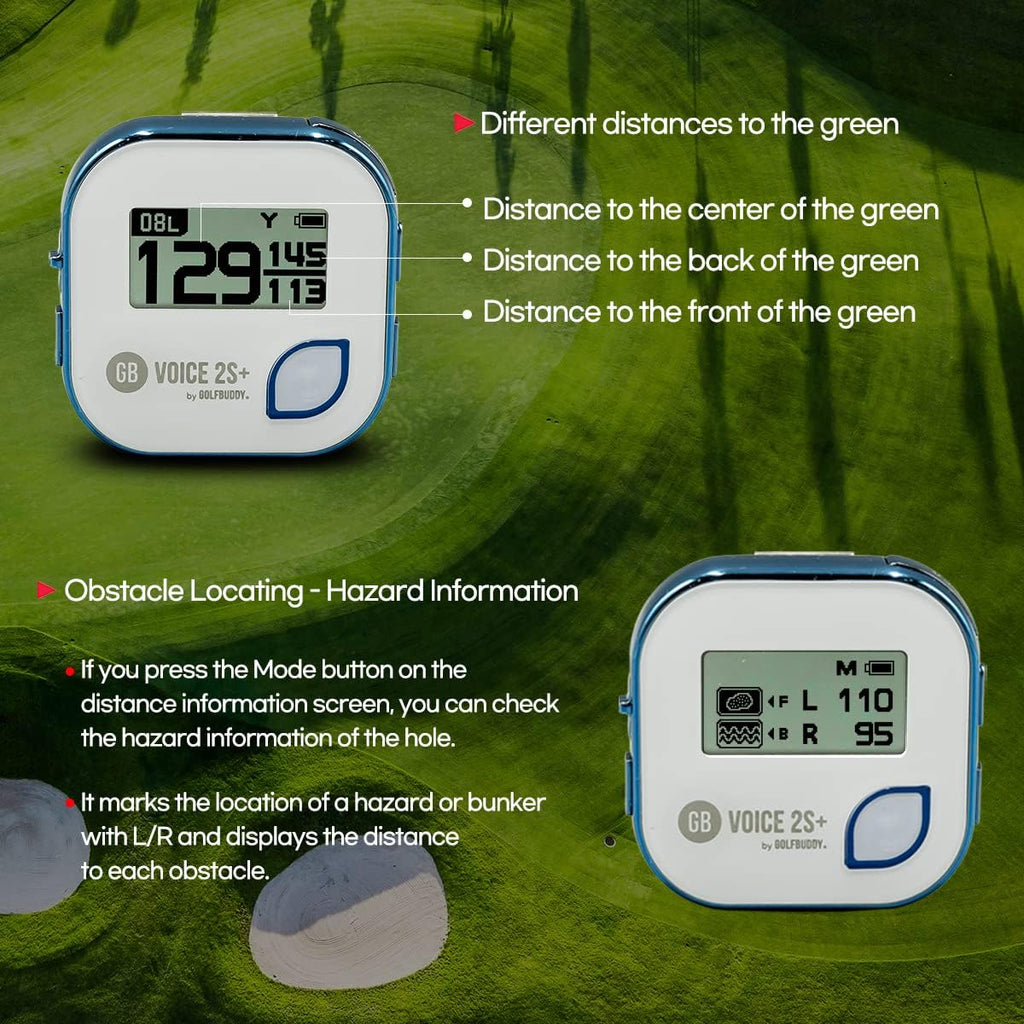 GOLFBUDDY Voice 2S+ Golf GPS Rangefinder with Slope Mode, 18-Hour Battery, Preloaded Courses, Blue