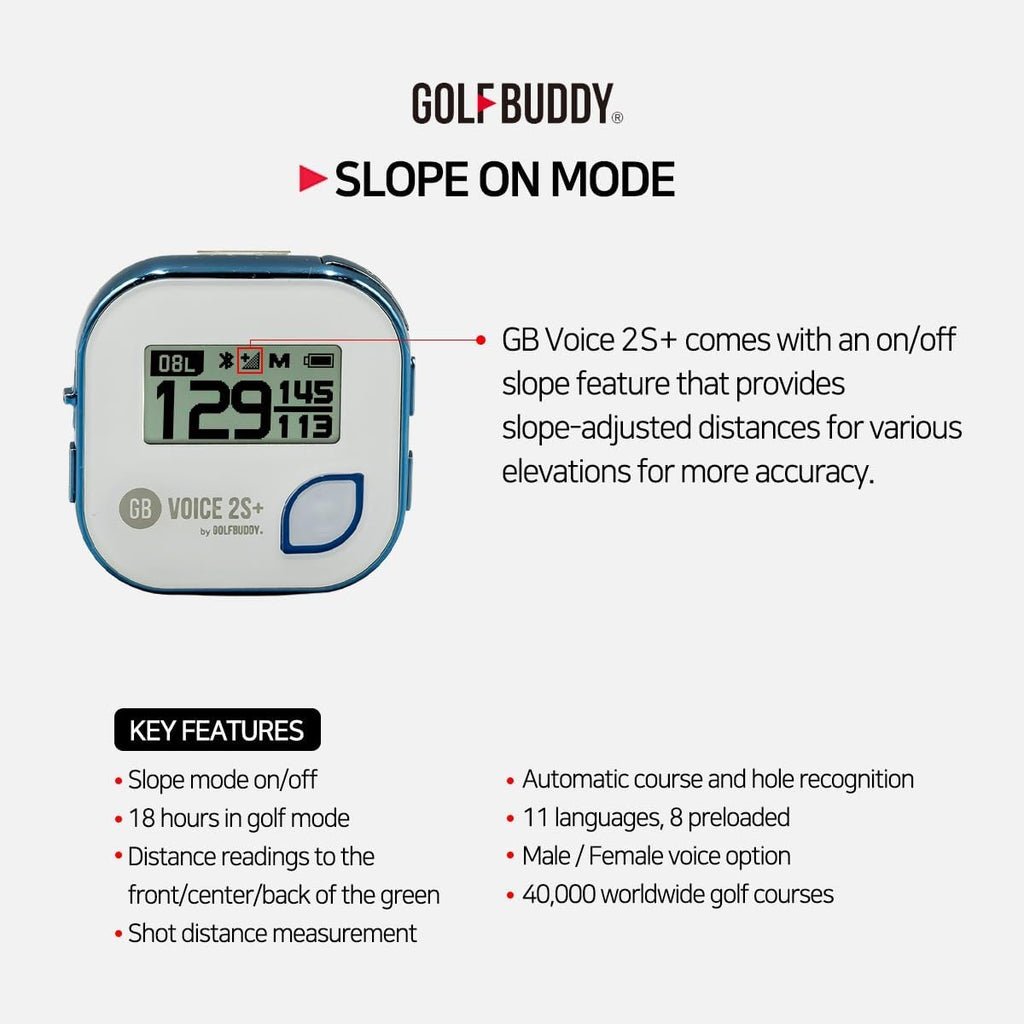 GOLFBUDDY Voice 2S+ Golf GPS Rangefinder with Slope Mode, 18-Hour Battery, Preloaded Courses, Blue