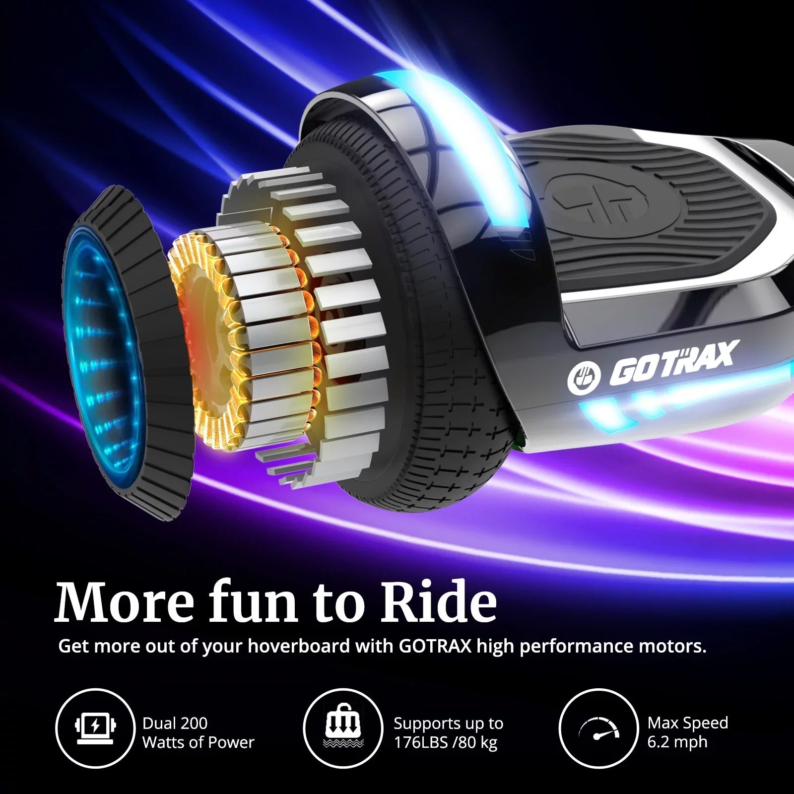 GOTRAX Glide Pro Bluetooth Hoverboard, 6.5" Wheels, LED Lights, Self-Balancing, UL2272 Certified, Silver