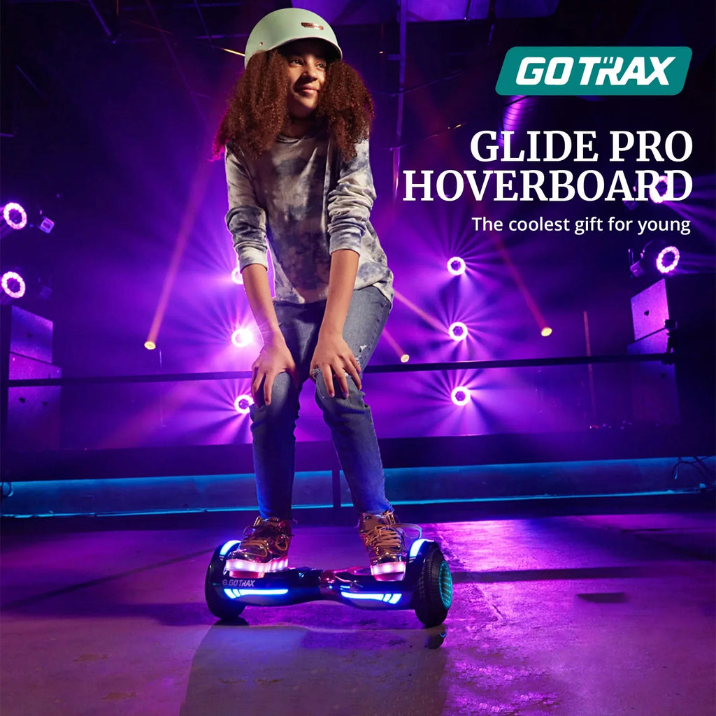 GOTRAX Glide Pro Bluetooth Hoverboard, 6.5" Wheels, LED Lights, Self-Balancing, UL2272 Certified, Silver