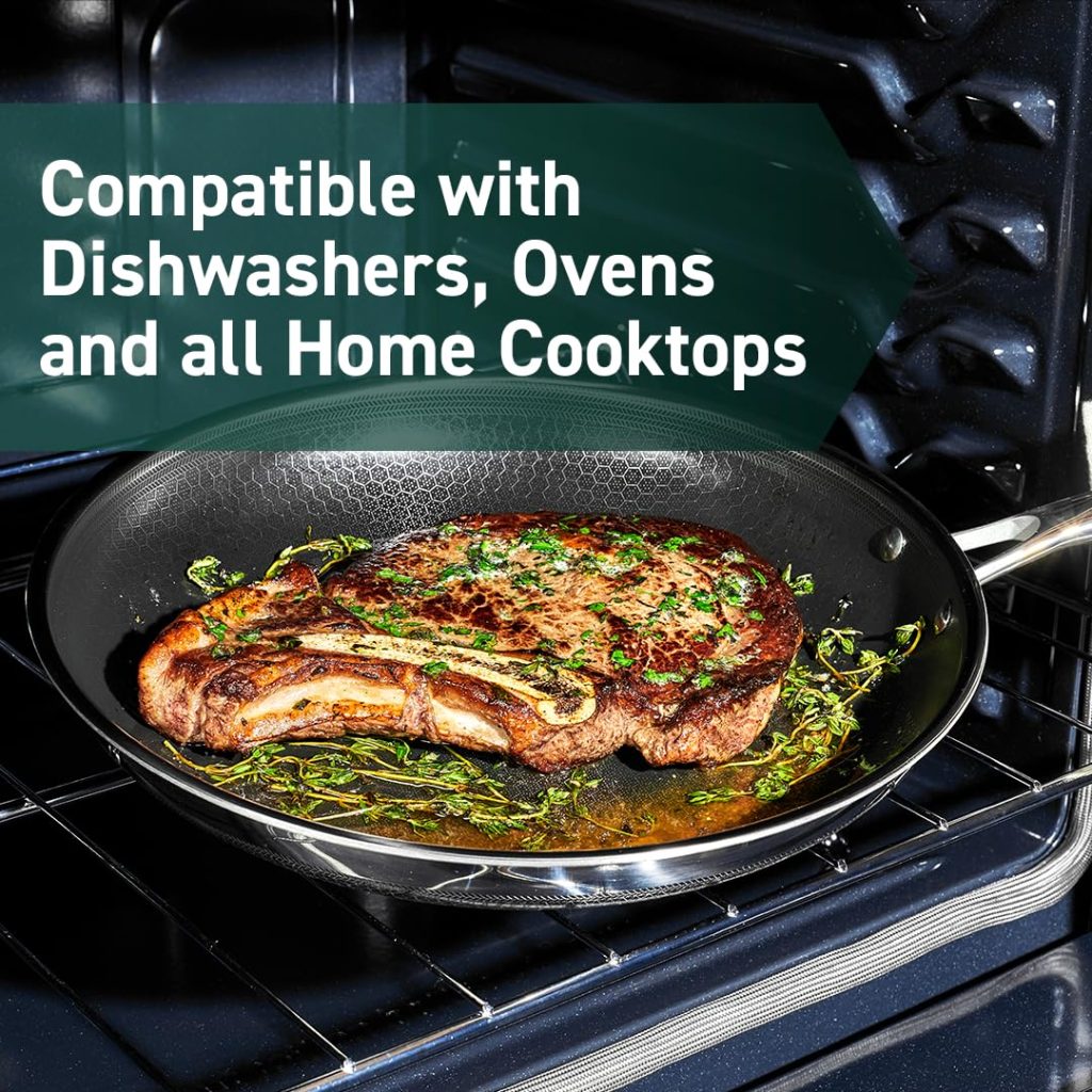 HexClad 12-Inch Hybrid Nonstick Fry Pan with Glass Lid, Dishwasher & Oven Safe, Silver
