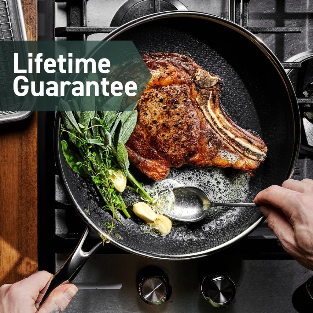 HexClad 12-Inch Hybrid Nonstick Fry Pan with Glass Lid, Dishwasher & Oven Safe, Silver