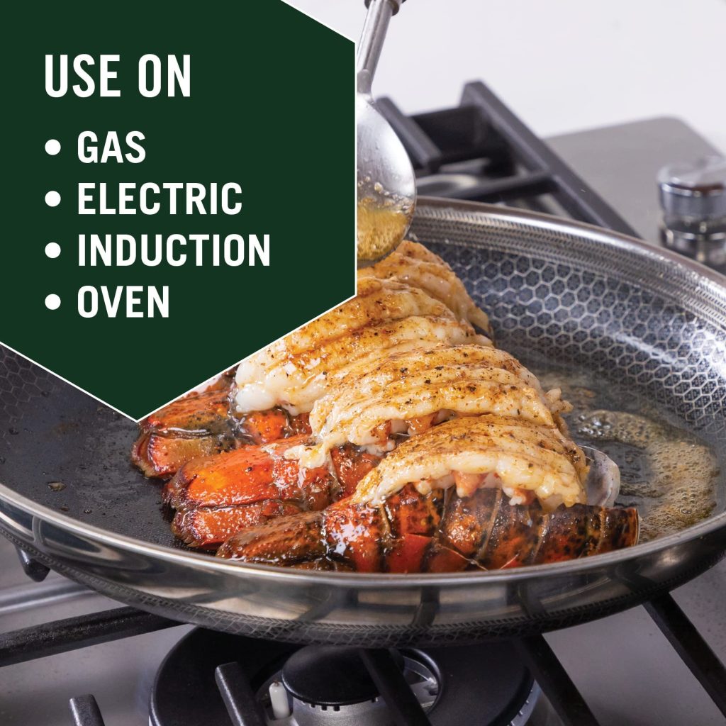 HexClad 12-Inch Hybrid Nonstick Fry Pan with Glass Lid, Dishwasher & Oven Safe, Silver