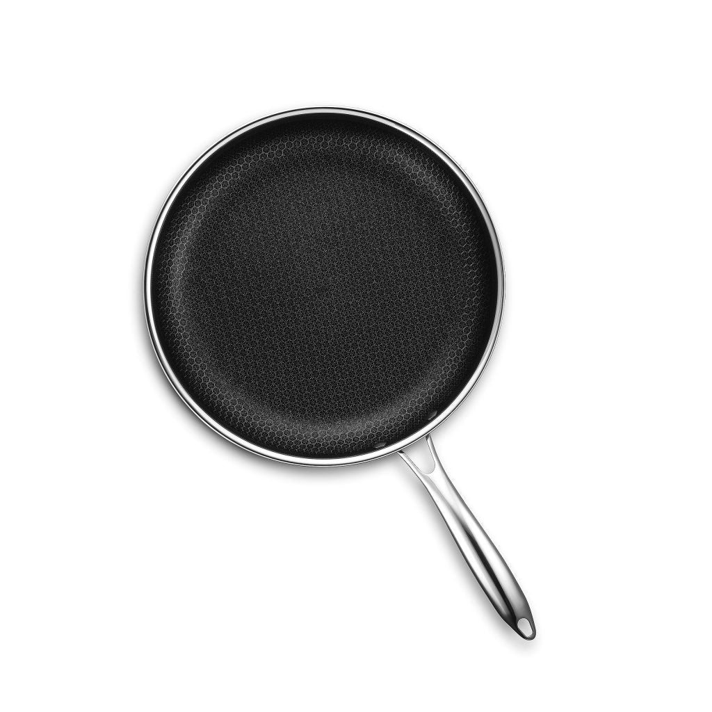 HexClad 12-Inch Hybrid Nonstick Fry Pan with Glass Lid, Dishwasher & Oven Safe, Silver