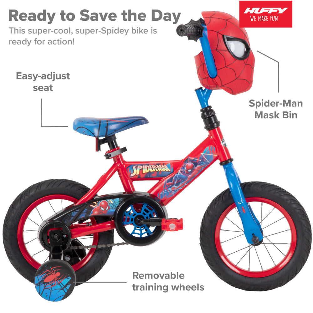 Huffy Marvel Spider-Man 12" Boys' Bike with Training Wheels, EZ Build, Steel Frame, Ages 3-5