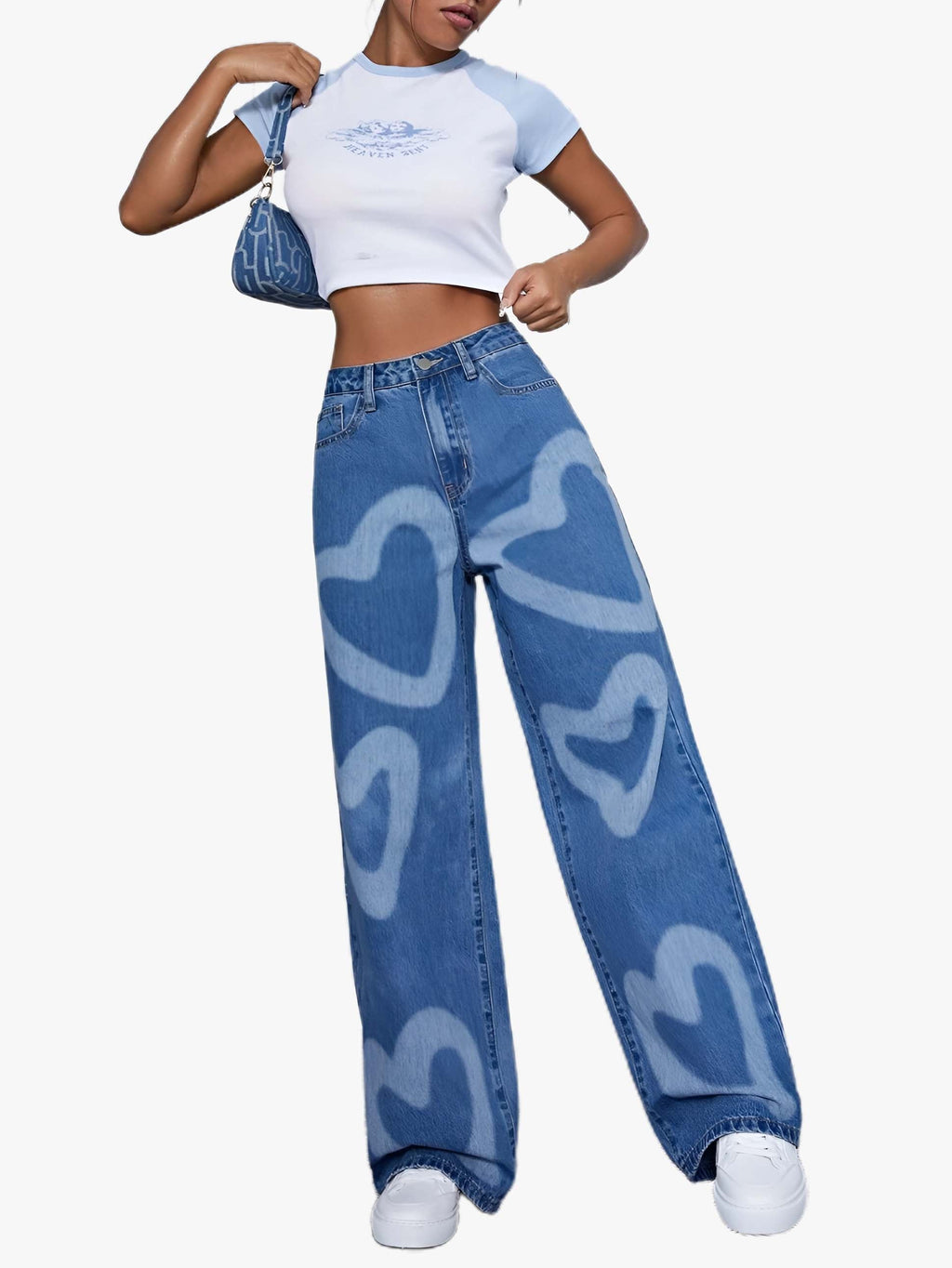 IG4 High Waist Heart Print Wide Leg Jeans