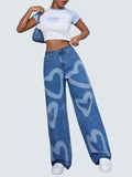 IG4 High Waist Heart Print Wide Leg Jeans