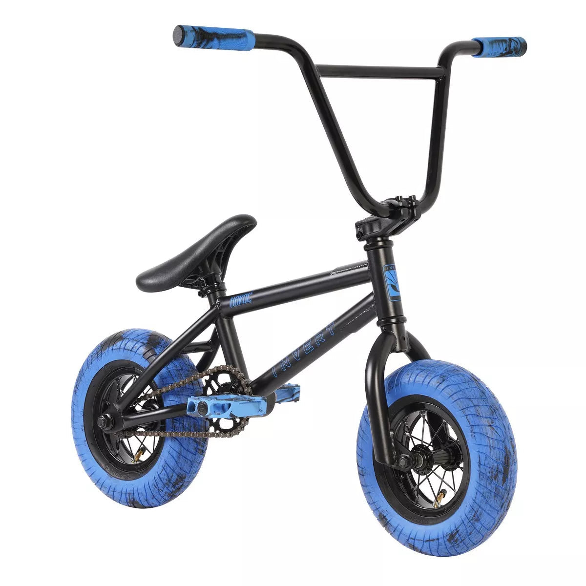 Invert Supreme Mini BMX Bike for Kids, Black/Blue, 10" Wheels, 3" Tires, Ages 8+