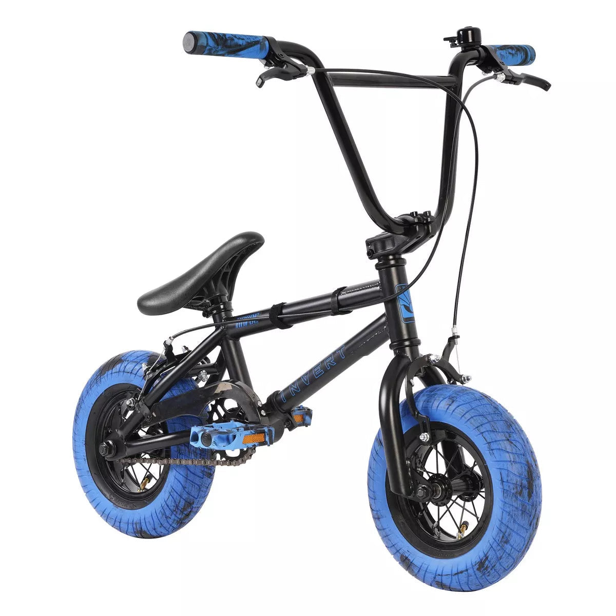 Invert Supreme Mini BMX Bike for Kids, Black/Blue, 10" Wheels, 3" Tires, Ages 8+