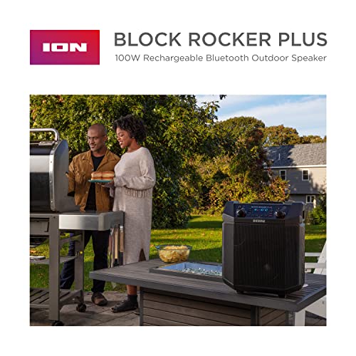 Ion Block Rocker Plus Portable Bluetooth Speaker 100W, Black, with Microphone, AM/FM Radio, Telescopic Handle & USB Charging