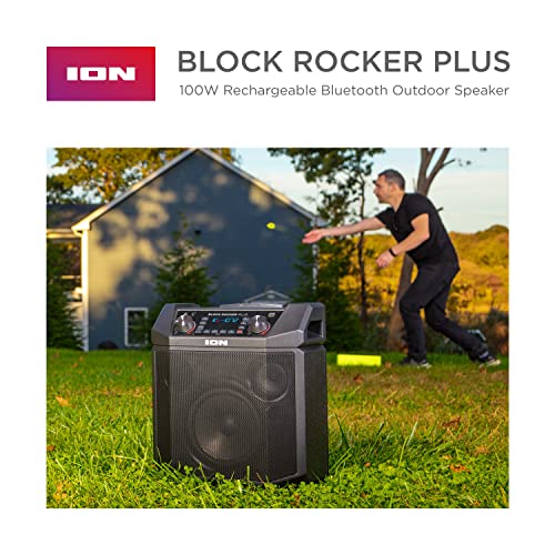 Ion Block Rocker Plus Portable Bluetooth Speaker 100W, Black, with Microphone, AM/FM Radio, Telescopic Handle & USB Charging