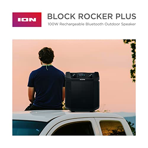 Ion Block Rocker Plus Portable Bluetooth Speaker 100W, Black, with Microphone, AM/FM Radio, Telescopic Handle & USB Charging