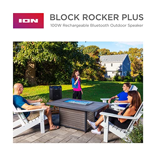 Ion Block Rocker Plus Portable Bluetooth Speaker 100W, Black, with Microphone, AM/FM Radio, Telescopic Handle & USB Charging