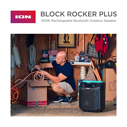 Ion Block Rocker Plus Portable Bluetooth Speaker 100W, Black, with Microphone, AM/FM Radio, Telescopic Handle & USB Charging