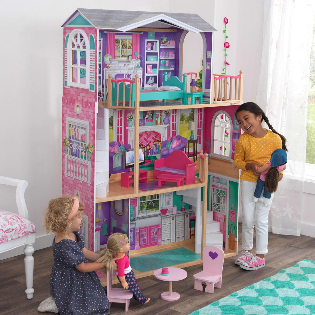 KidKraft 18-Inch Wooden Dollhouse Manor, 3-Level, 12-Piece Furniture, Fits 18" Dolls
