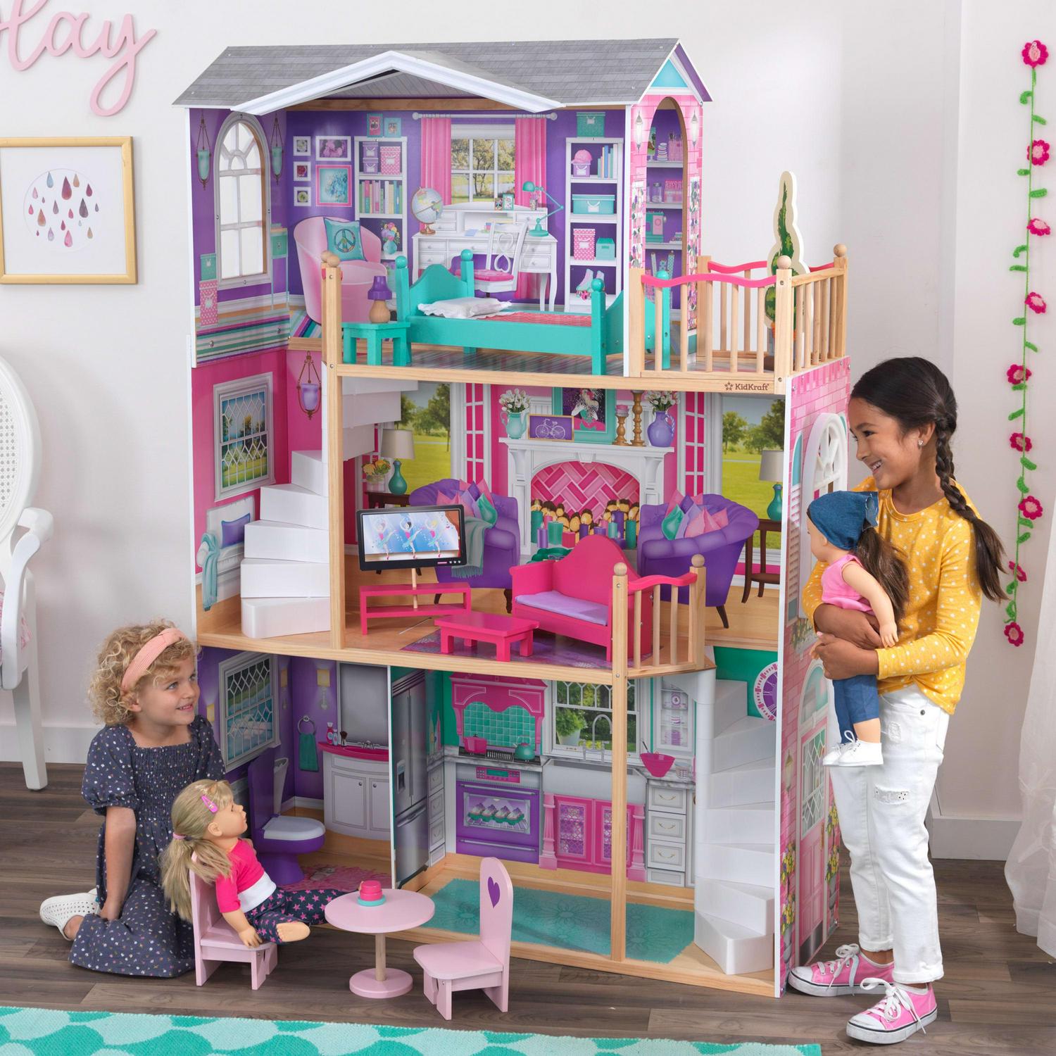 KidKraft 18-Inch Wooden Dollhouse Manor, 3-Level, 12-Piece Furniture, Fits 18" Dolls