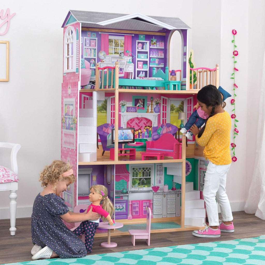 KidKraft 18-Inch Wooden Dollhouse Manor, 3-Level, 12-Piece Furniture, Fits 18" Dolls