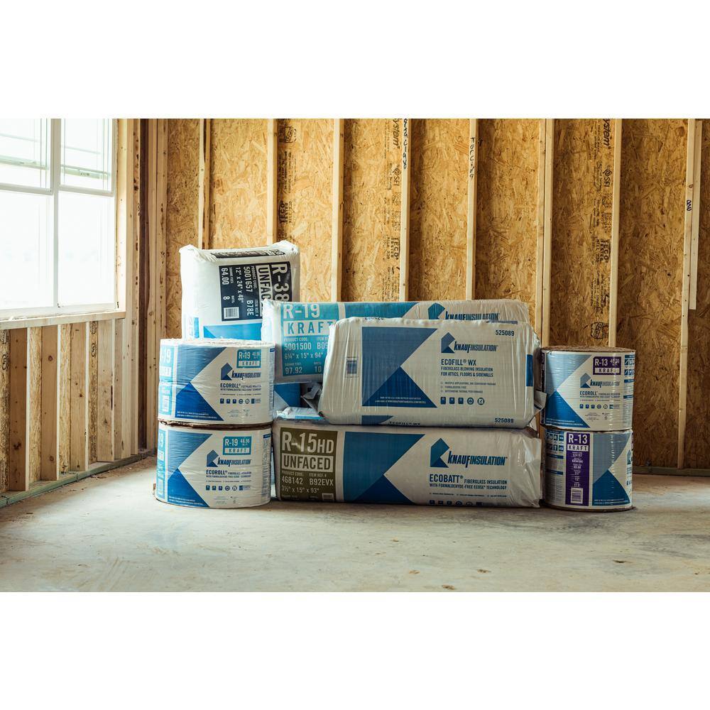 Knauf EcoRoll R-13 Kraft Faced Formaldehyde-Free Fiberglass Insulation, 15"x32', Sustainable & Easy Install