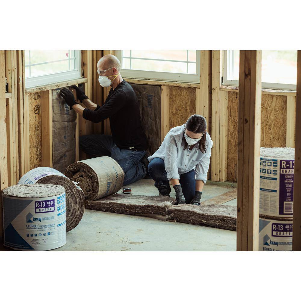 Knauf EcoRoll R-13 Kraft Faced Formaldehyde-Free Fiberglass Insulation, 15"x32', Sustainable & Easy Install