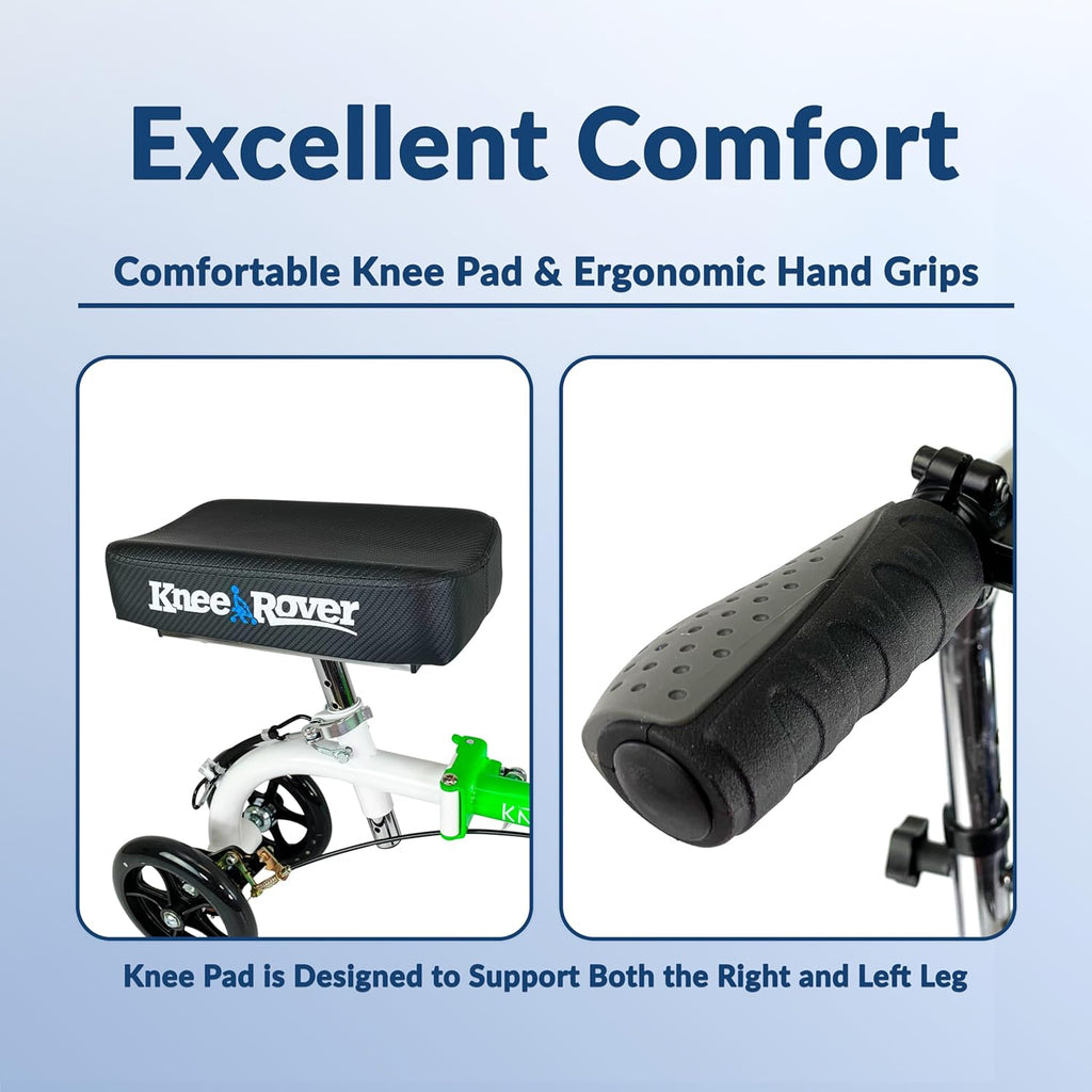 KneeRover GO HYBRID All Terrain Compact Knee Scooter for Adults - Race Car Green, Adjustable, Heavy Duty, Ideal for Foot Injuries and Recovery