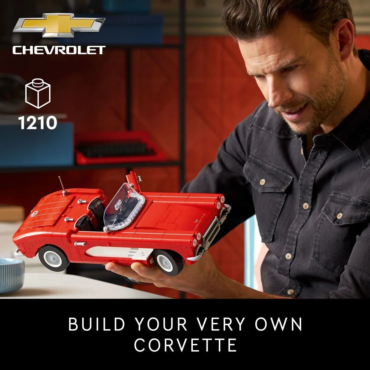 LEGO Icons 10321 Corvette 1961 Chevrolet Cabriolet Model Kit for Adults, 1,210 Pieces, Collectible Display Set