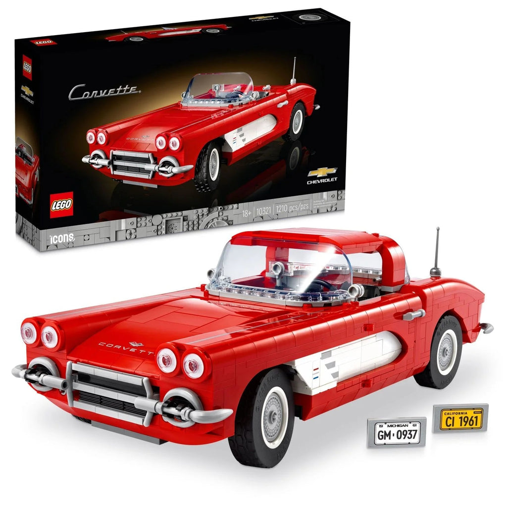 LEGO Icons 10321 Corvette 1961 Chevrolet Cabriolet Model Kit for Adults, 1,210 Pieces, Collectible Display Set