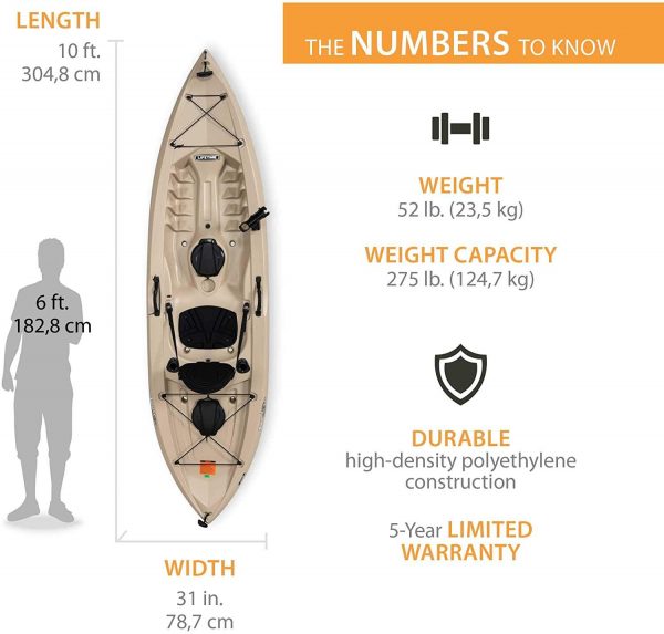 Lifetime Tamarack Angler 100 Fishing Kayak 10ft 2-Pack with Paddles - UV-Protected HDPE, Adjustable Seat, Rod Holders, Tan