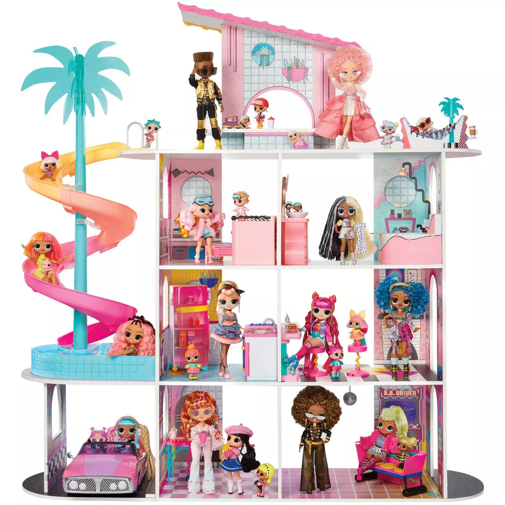 L.O.L. Surprise OMG Fashion House Playset, Real Wood, 85+ Surprises, 4-Foot Tall, 4 Stories, 9 Play Areas, Ages 4+