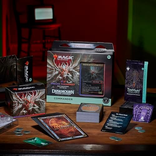 Magic: The Gathering Duskmourn Commander Deck Bundle - 4 Decks, 100 Cards Each, Foil Legendary Creatures, Strategic Multiplayer Play