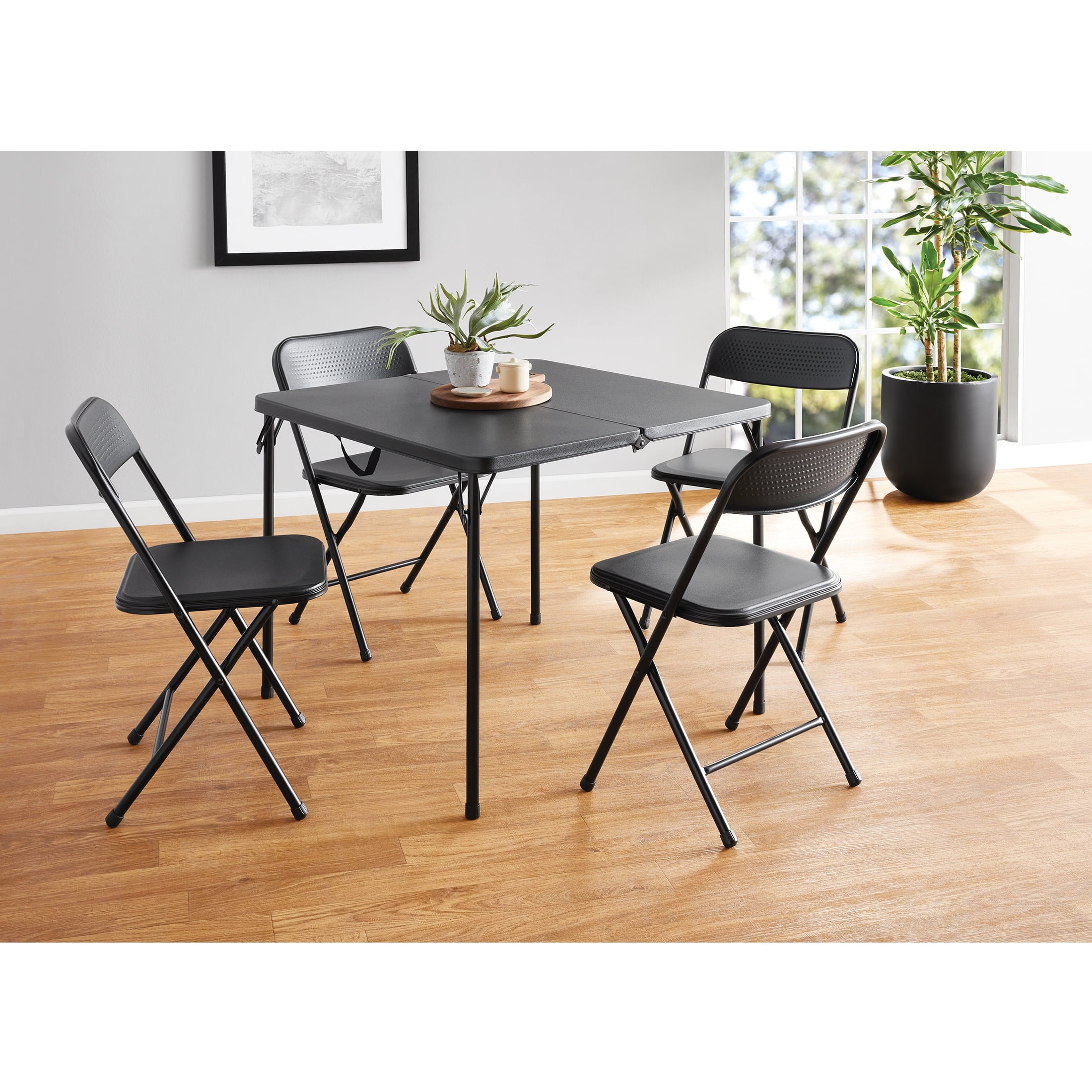 Mainstays 5 Piece Resin Folding Card Table and Chair Set, Black