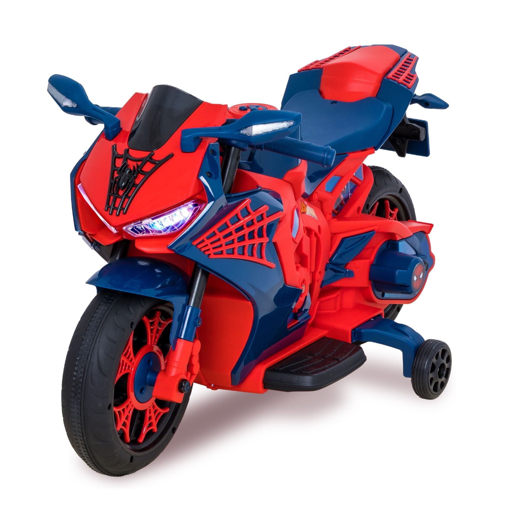 Marvel Spiderman 6V Kids Motorcycle Ride-On Toy, Rechargeable, Ages 3+, Up to 65 lbs, Interactive Lights & Sounds