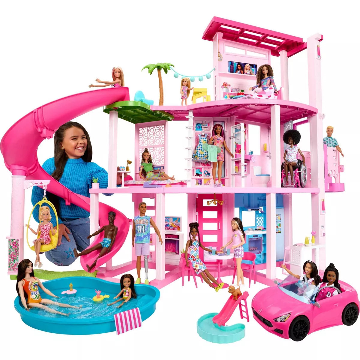 Mattel Barbie Dreamhouse with 75+ Accessories, 3-Story Slide, Pet-Friendly Doll House