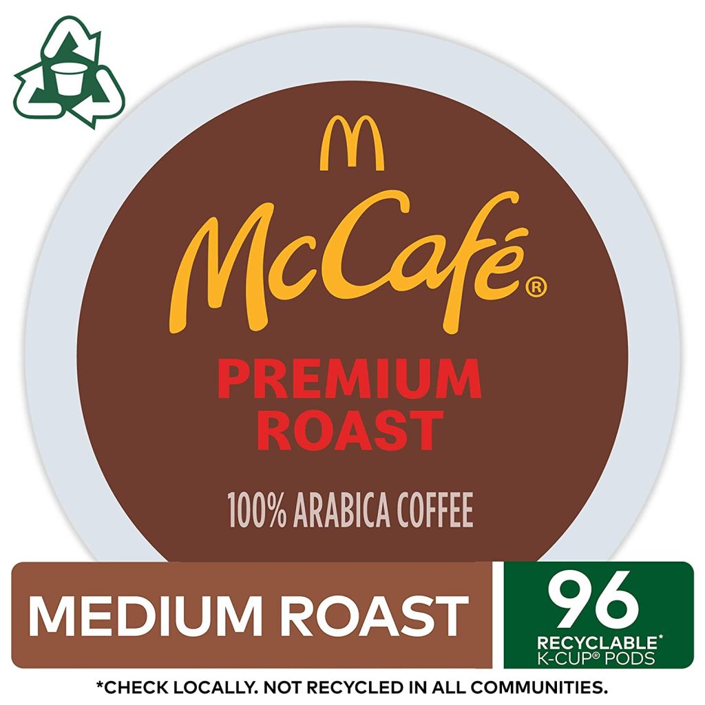 McCafÃ© Premium Roast Medium Coffee Pods, 96 Count, 100% Arabica, Keurig K-Cup Compatible