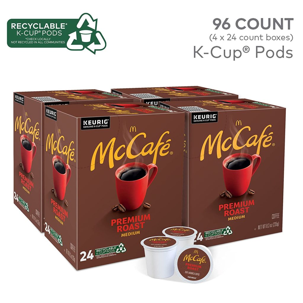 McCafÃ© Premium Roast Medium Coffee Pods, 96 Count, 100% Arabica, Keurig K-Cup Compatible